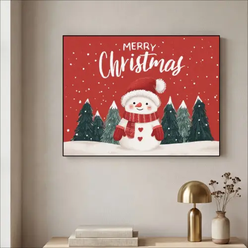 Kerstgroet - Sneeuw - Rood Textielframe - compleet frame klein -sfeer2