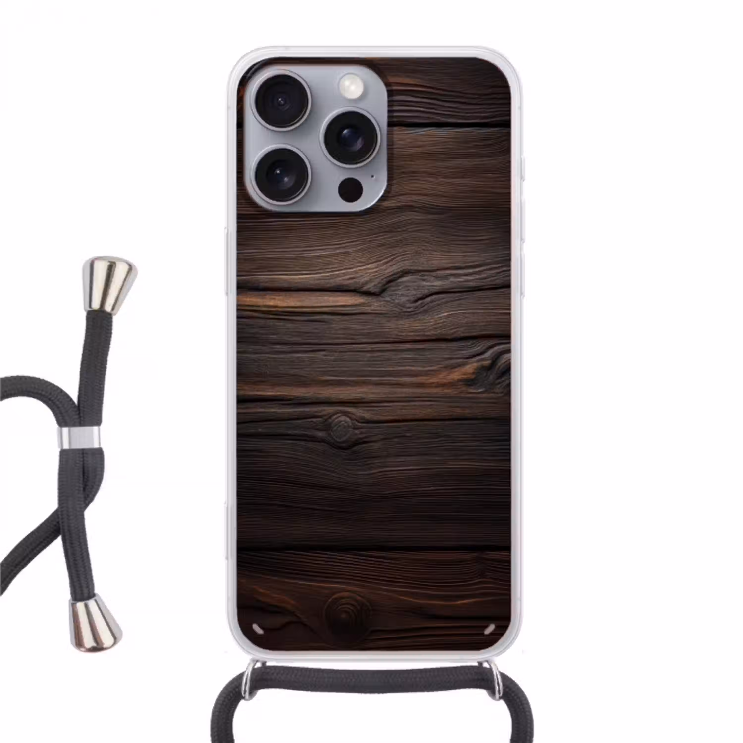 Hout - Grillige nerven Hoesje iPhone 16 Pro Max met koord klein -3d