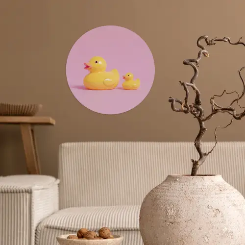 Eendjes - Vrolijk - Roze Wandcirkel behangsticker klein -sfeer1