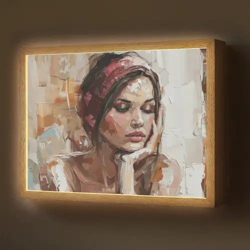 Vrouw - Verflook - Portret - Modern Light Box met batterij (Wandlamp) middel -z3d_website