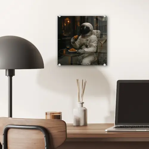 Café - Croissant - Koffie - Astronaut plexiglas 5mm klein -sfeer6