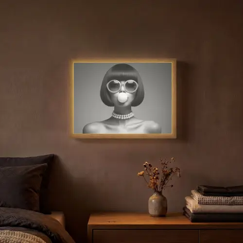 Vrouw - Zwart Wit - Ketting - Zonnebril Light Box met batterij (Wandlamp) middel -sfeer4