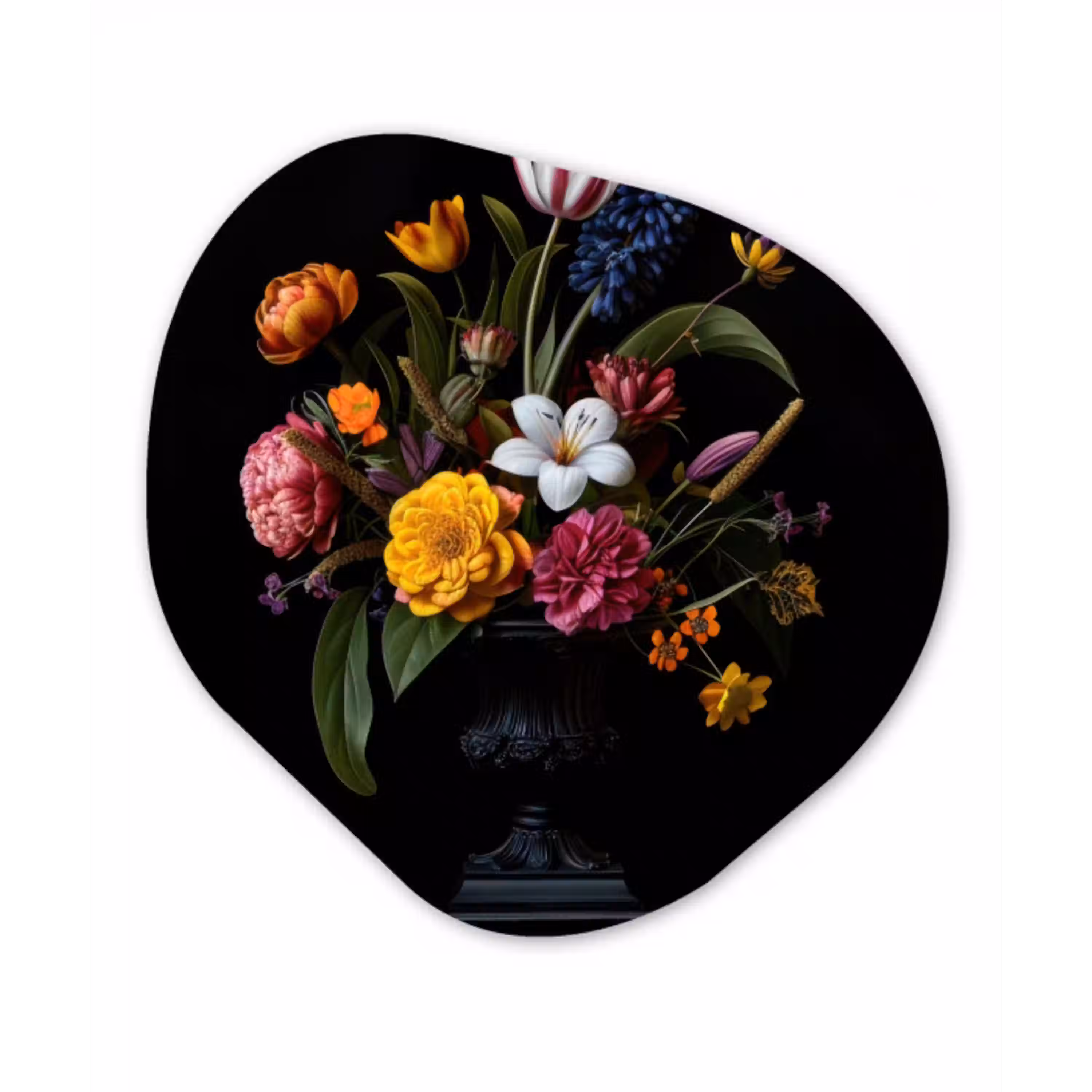 Lente - Bloemen - Klassiek - Vaas Wandcirkel Organisch Aluminium middel -3d