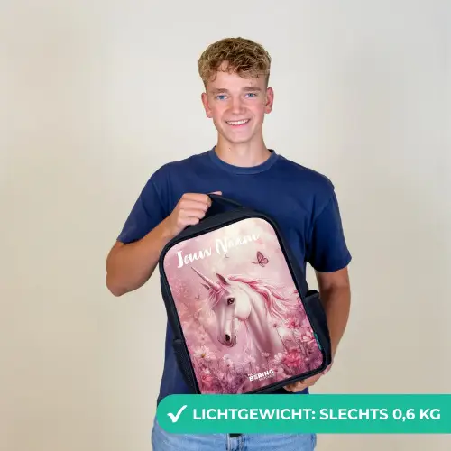 Eenhoorn - Roze - Vlinder - Bloemen Rugzak - Zwart middel -sfeer7_NL
