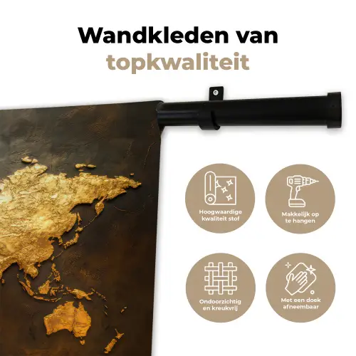 Wereldkaart - Goud - Roest Wandkleed katoen klein -sfeer2