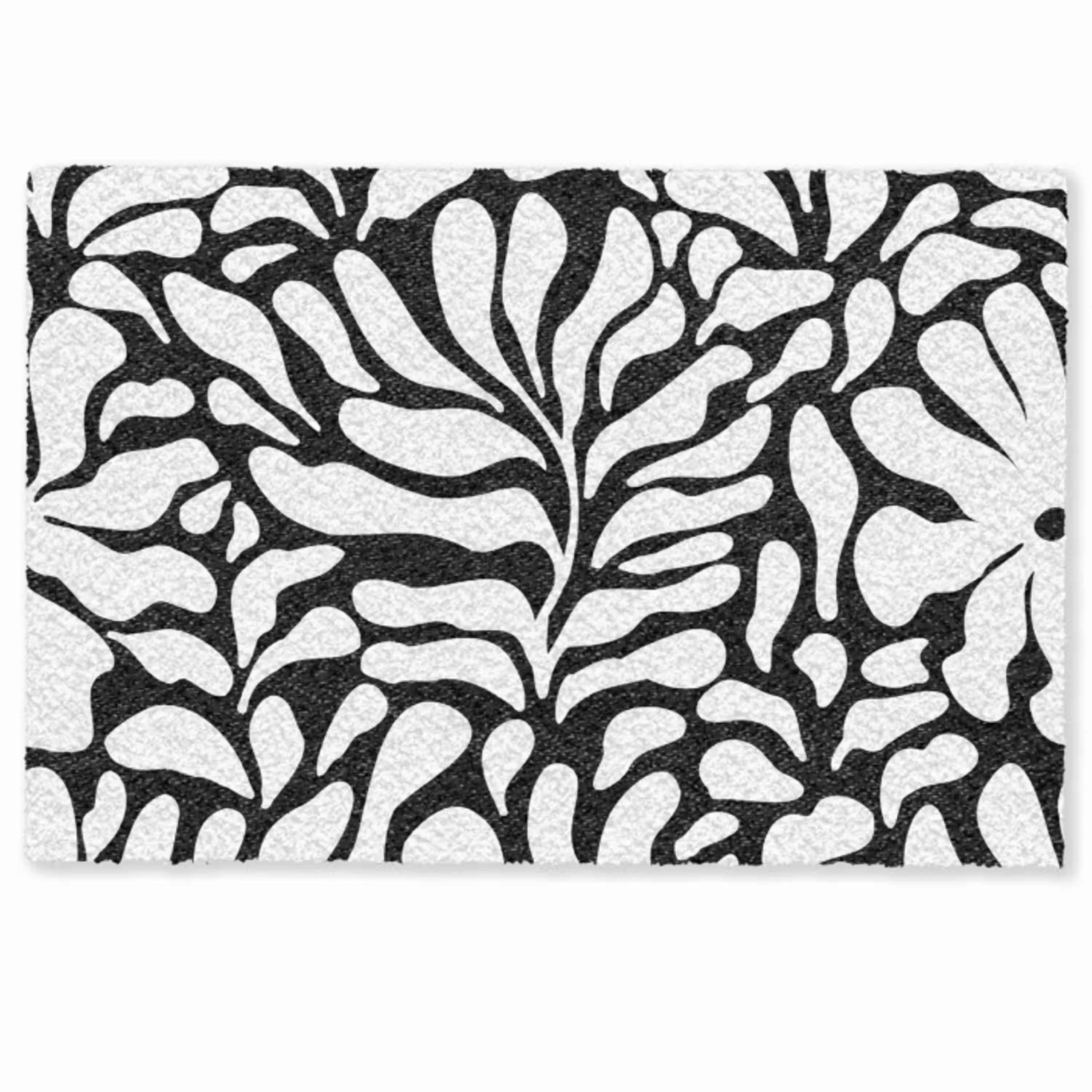 Bloemen print - Zwart - Wit - Bladeren Deurmat klein -zkaufland3d