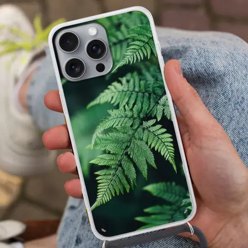 Varenblad - Groen - Structuur - Wazig Hoesje iPhone 16 Pro Max met koord klein -sfeer3