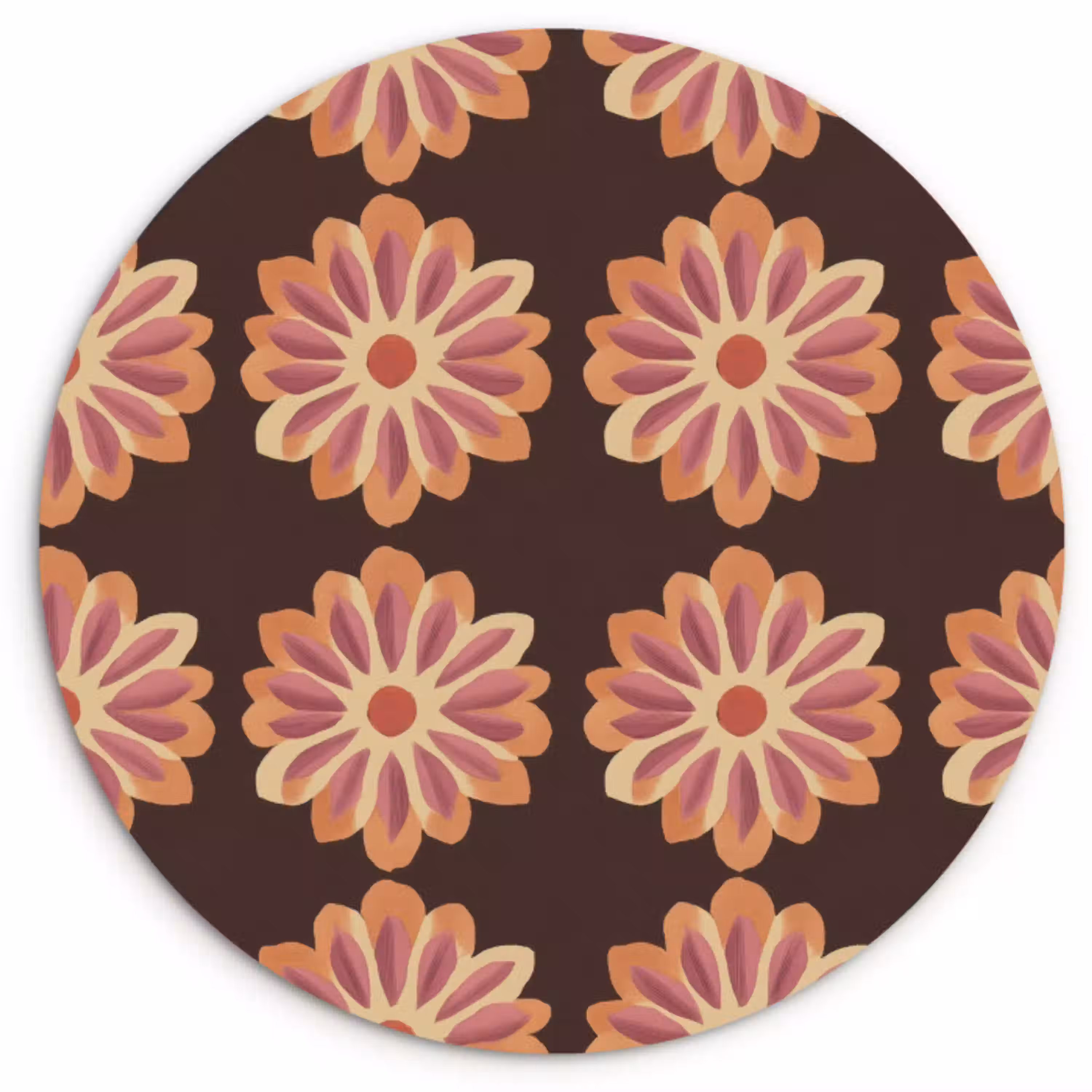 Bloemen - Patroon - Bruin Wandcirkel kunststof plaat 5mm dik klein 188 -3d