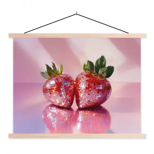 Disco - Fruit - Glitter - Strawberry textielposter latten blank klein -3d