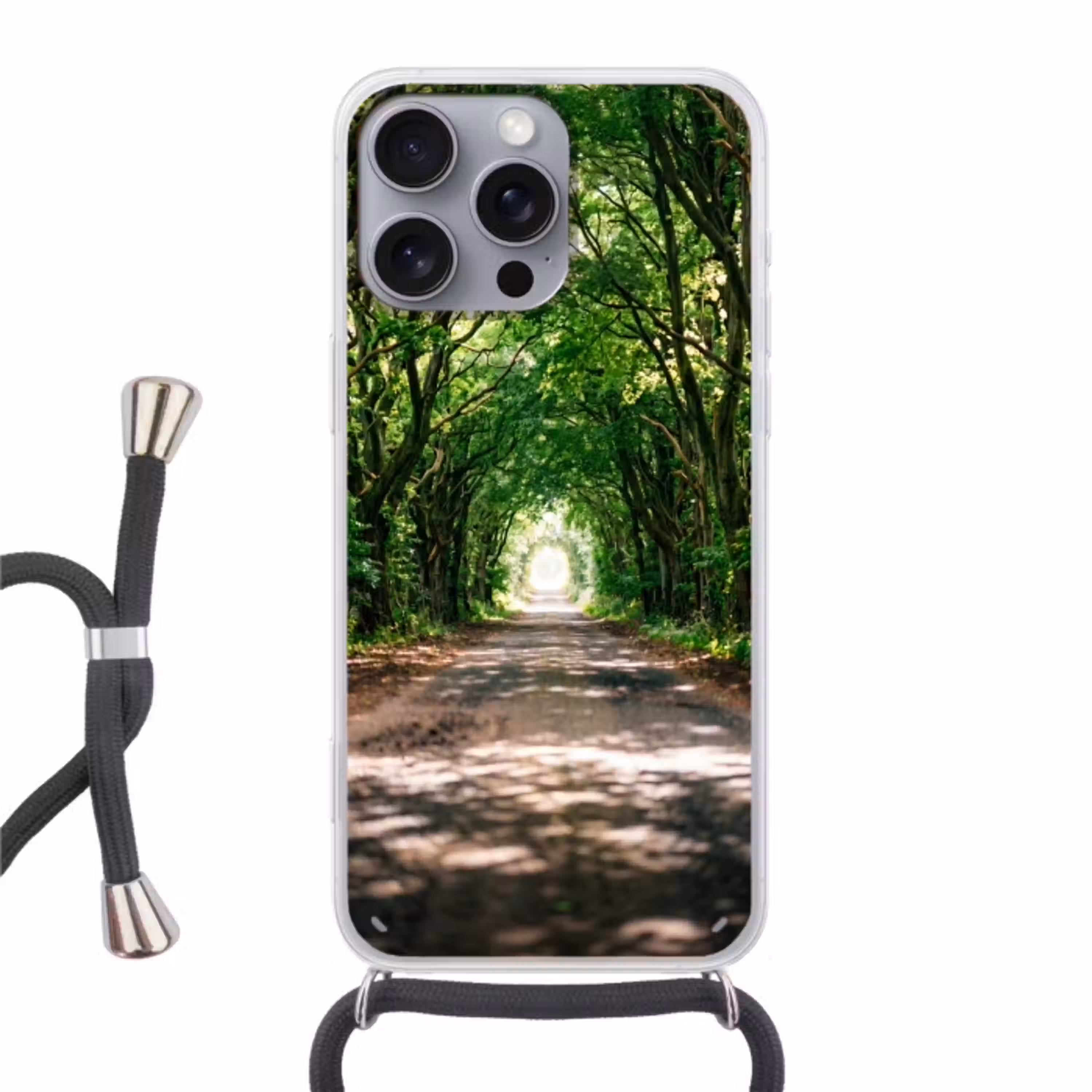 Weg - Bomen - Natuur - Groen Hoesje iPhone 16 Pro Max met koord klein -3d