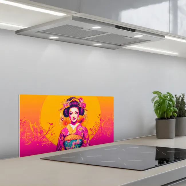 Bloemen - Vrouw - Kimono - Roze keuken achterwand spatscherm klein -3d_schuin