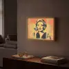 Retro - Vrouw - Koptelefoon - Oranje Light Box met batterij (Wandlamp) middel -sfeer1