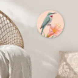 Vogel - Bloem - Natuur - Roze Wandcirkel kunststof plaat 5mm dik klein -sfeer5