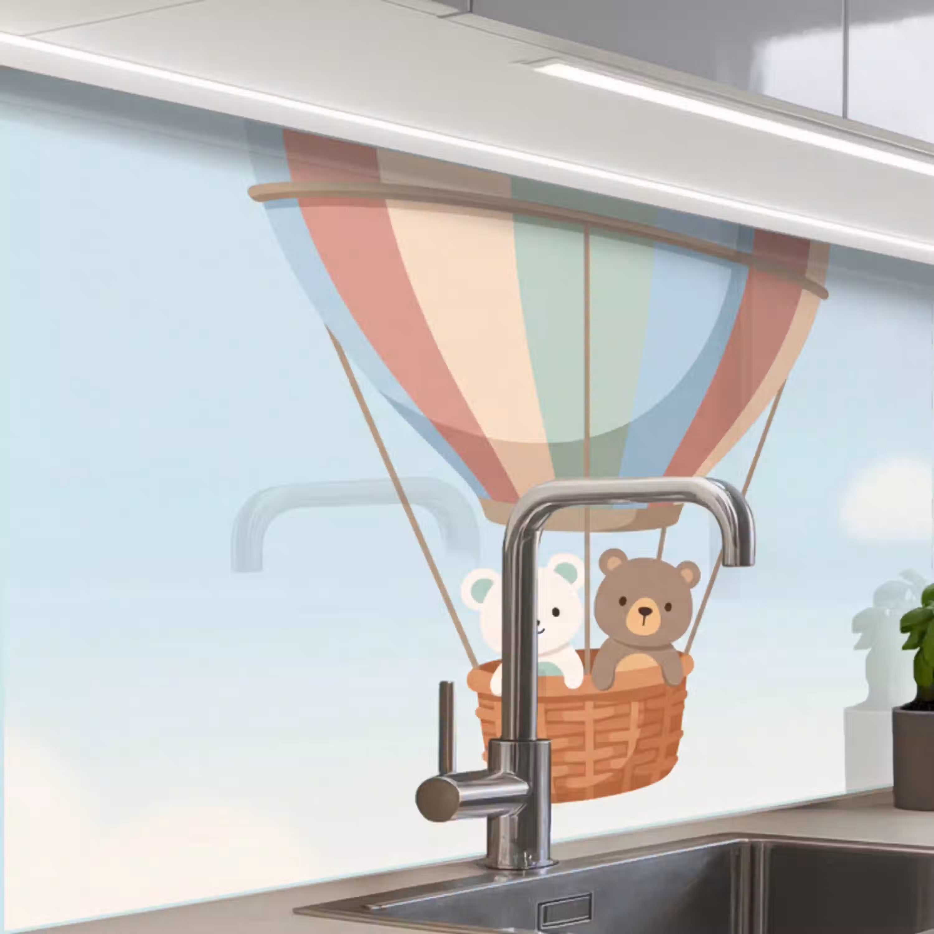 Luchtballon - Beren - Pastel keuken achterwand 2 middel -zzzz3d_schuin