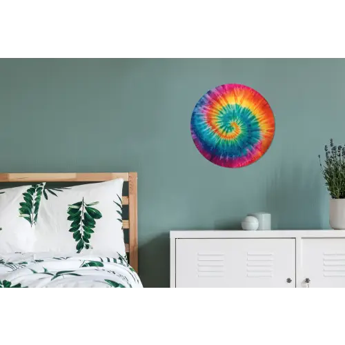 Regenboogkleuren - Tie dye - Wandcirkel aluminium klein -slaapkamer