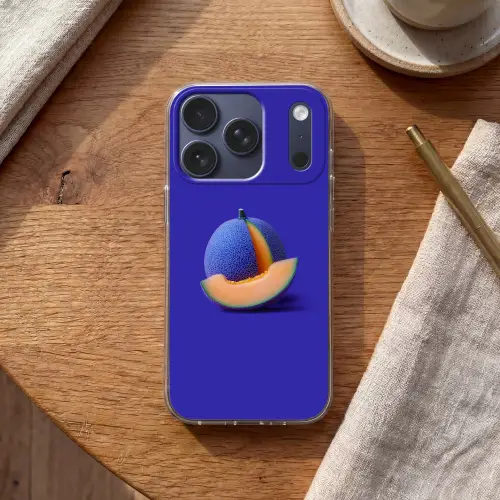 Meloen - Blauw - Oranje - Kunstzinnig Telefoonhoesje iPhone 17 Pro klein -sfeer1