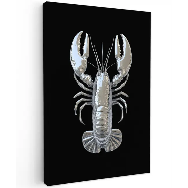 Kreeft - Zilver - Metallic - Luxe Tuinposter op houten frame 2 cm dik klein -3d