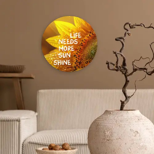 Zonnebloem - Close up - Geel - Quote Wandcirkel plexiglas klein -sfeer1