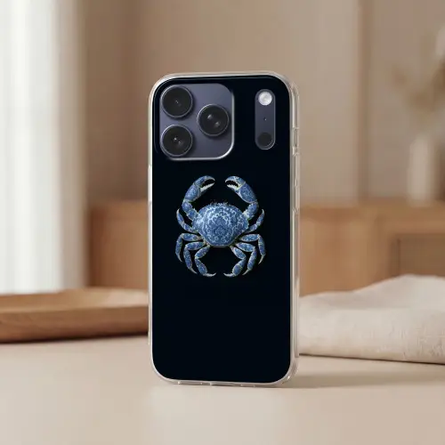 Krab - Delfts blauw - Dieren Telefoonhoesje iPhone 17 Pro klein -sfeer2