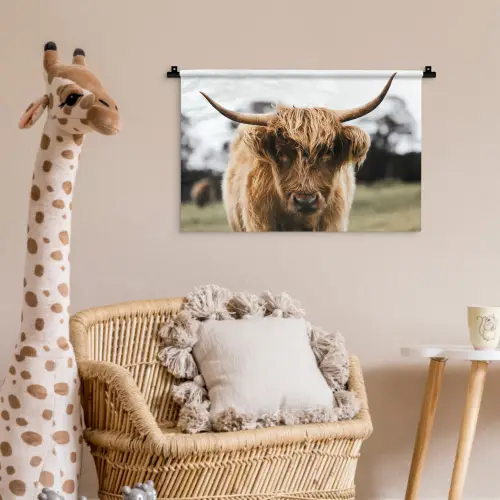 Schotse Hooglander -  Koe - Gras - Dieren - Natuur Wandkleed katoen klein -wsfeer5_kind