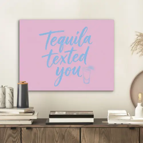 Tequila texted you - Roze - Blauw PET vilt klein -sfeer1
