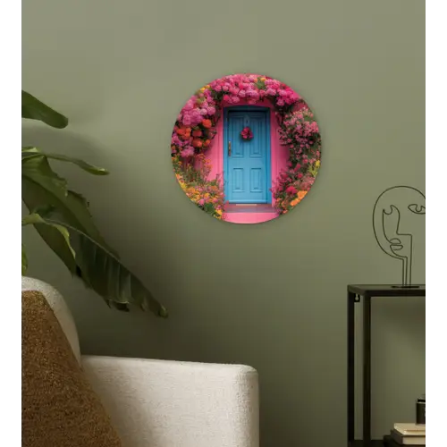Bloemen - Deur - Roze Wandcirkel kunststof plaat 5mm dik klein -sfeer3