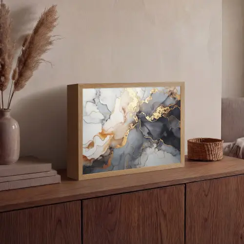 Marmer - Zwart - Goud - Wit Light Box met batterij (Wandlamp) middel -sfeer2