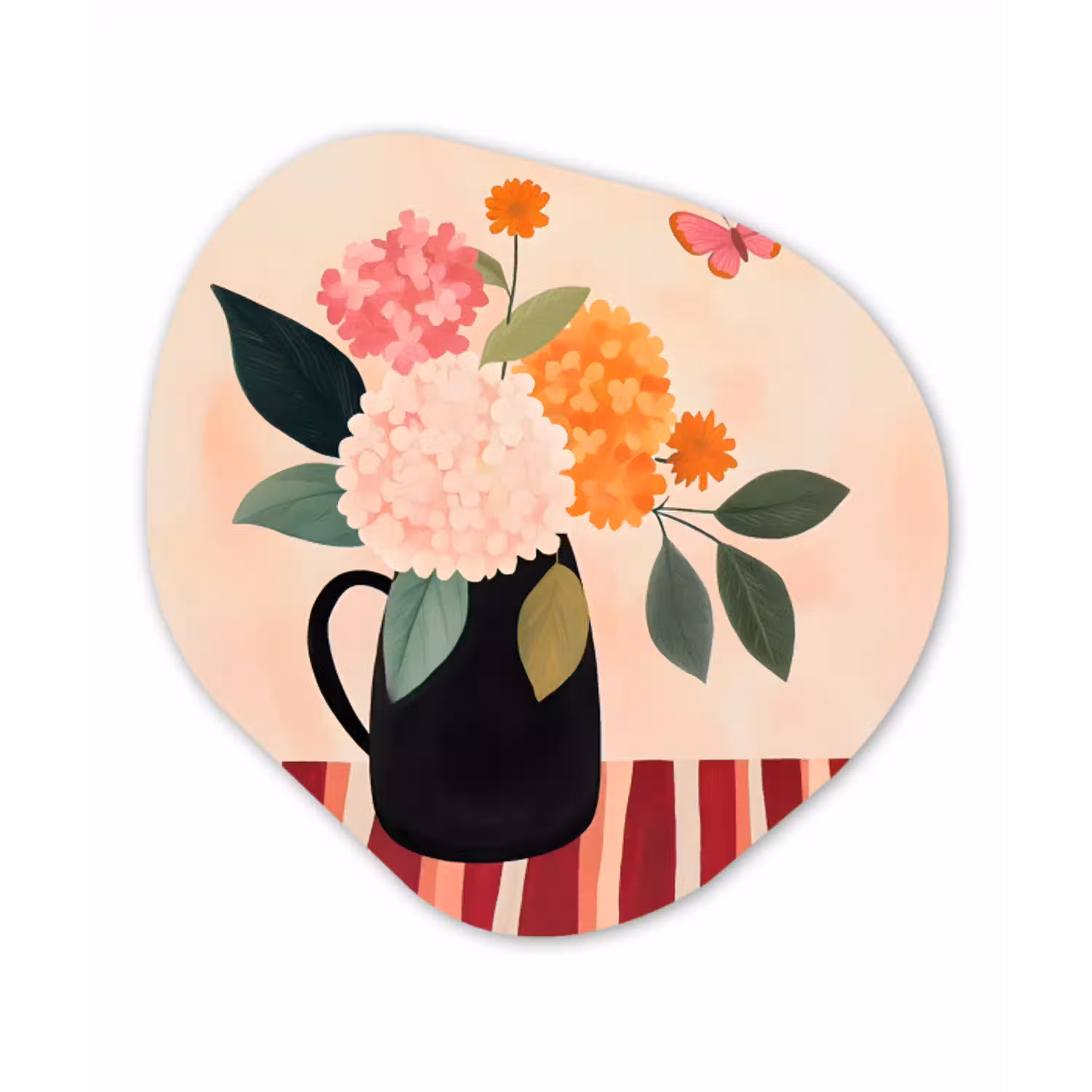 Vaas - Bloemen - Vlinder - Rood Wandcirkel Organisch Forex 3mm klein -3d