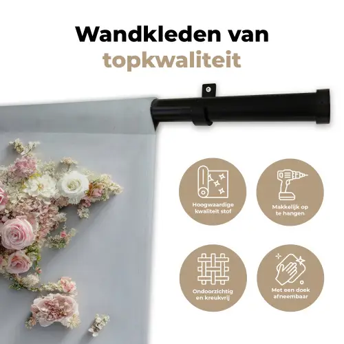Wereldkaart - Rozen - Roze Wandkleed katoen klein -sfeer2