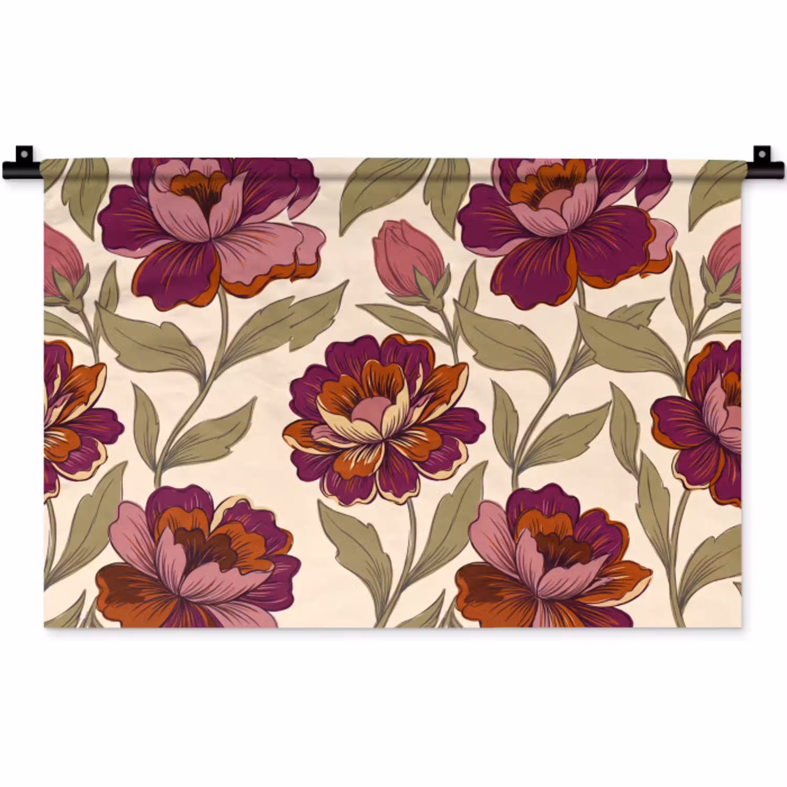 Bloemen - Patroon - Natuur - Modern - Paars Wandkleed katoen klein -zz3d