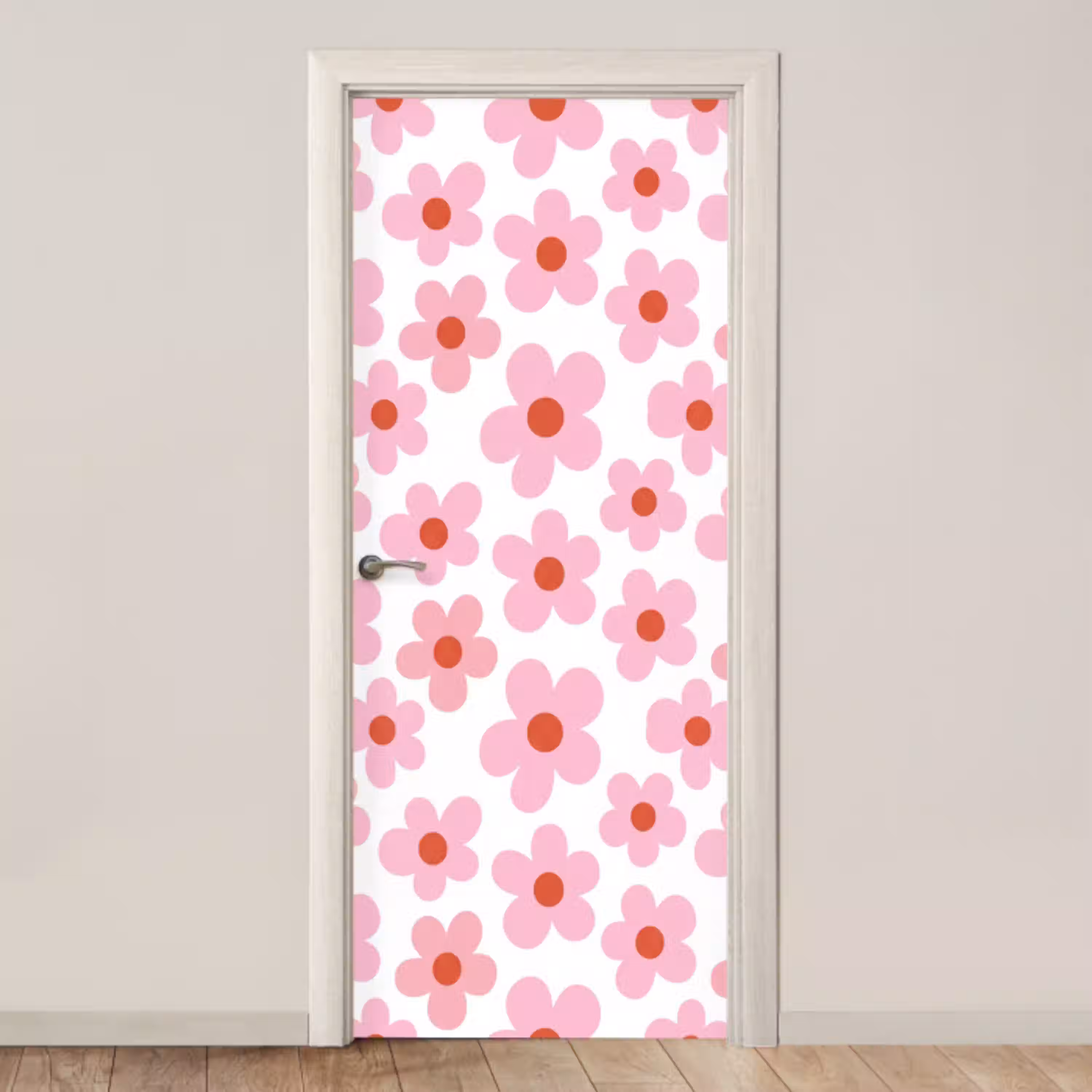 Bloemen - Patroon - Modern - Roze - Wit deurposter klein -3d_beige