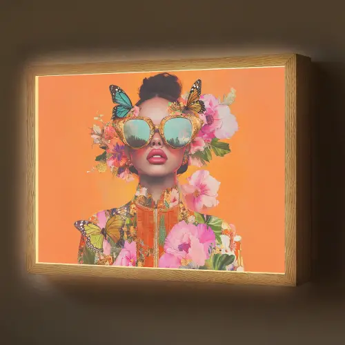 Vlinders - Vrouw - Zonnebril - Kleurrijk Light Box met batterij (Wandlamp) middel -z3d_website