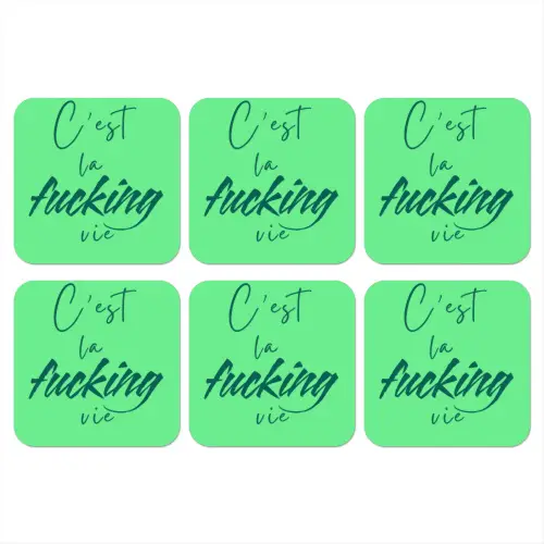 c'est la fucking vie - Groen - Penseelstijl onderzetter kurk middel -3d