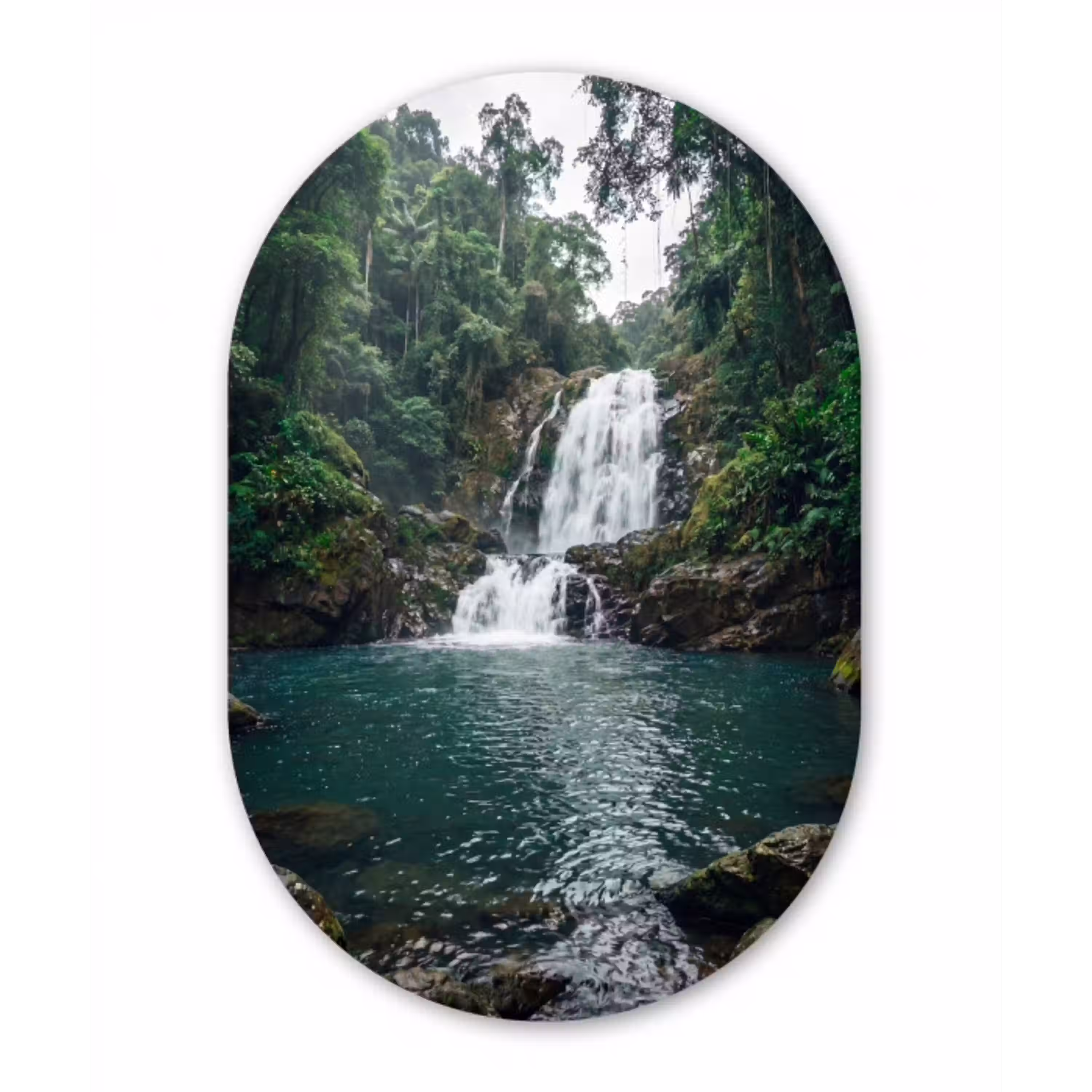 Waterfall - Forest - Nature - Greenkhgyguyg Wandcirkel Ovaal Aluminium middel -3d