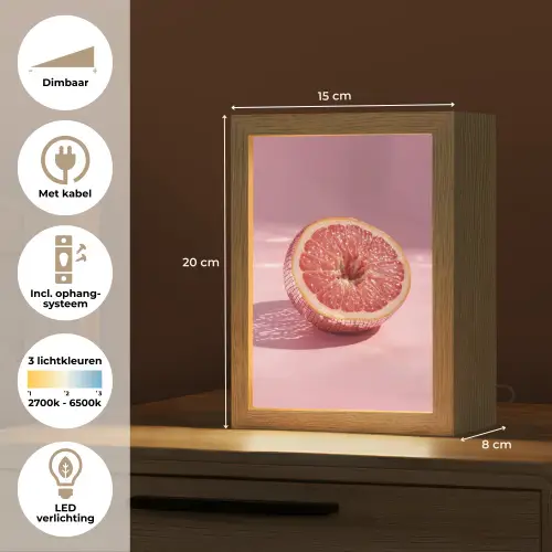 Grapefruit - Roze - Disco - Shiny Light Box met kabel (Tafellamp) klein -USP_NL