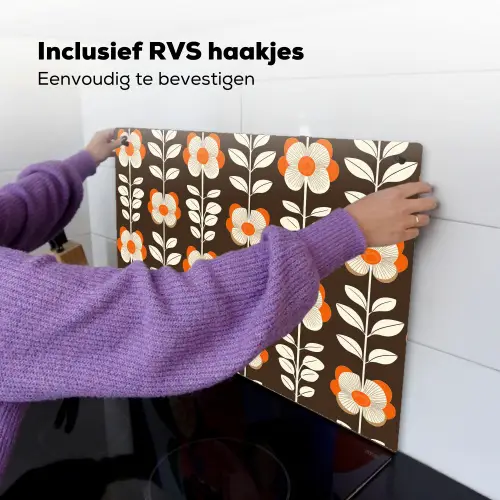 Bloemen - Retro - Bruin Inductie beschemer met haakjes klein 777 -ky-ophangen-nl