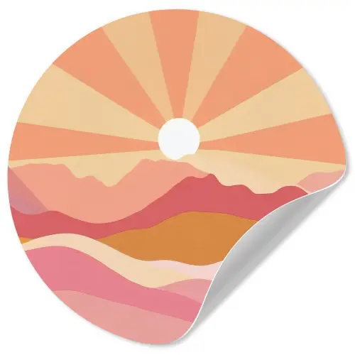 Bergen - Abstract - Zonnestralen - Roze Wandcirkel behangsticker klein -3d