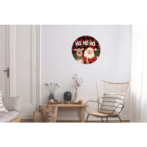 Kerstman - Rendier - Tekst - Rood - Zwart Wandcirkel aluminium klein -woonkamer