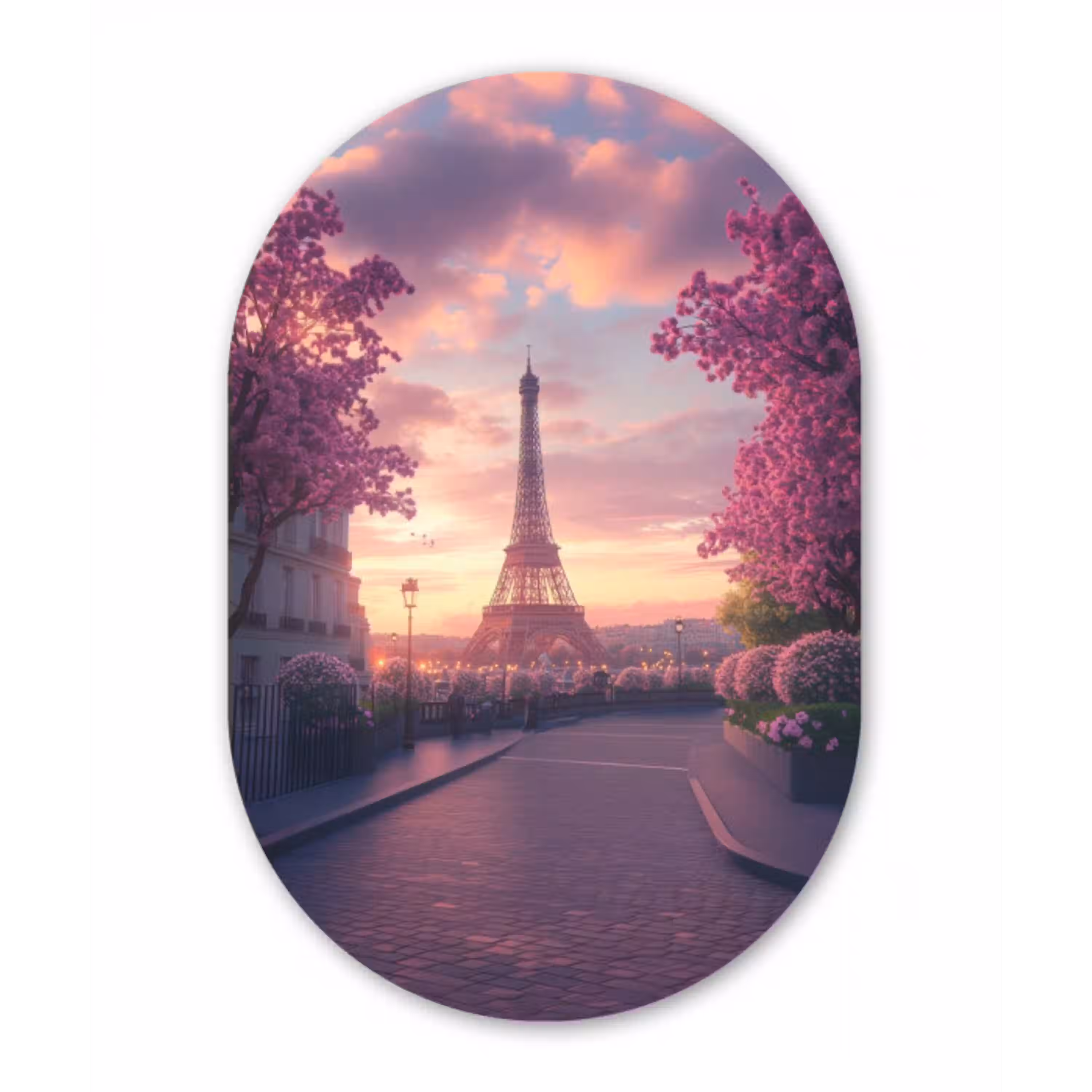 Eiffeltoren - Parijs - Roze Wandcirkel Ovaal Aluminium middel -3d