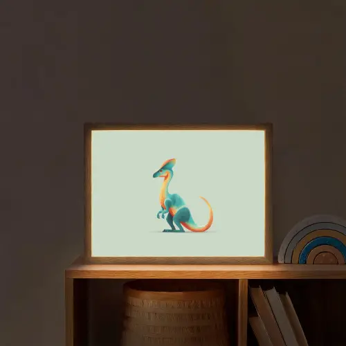 Staart - Dino - Minimalistisch - Blauw Light Box met batterij (Wandlamp kind) middel -sfeer1_kind