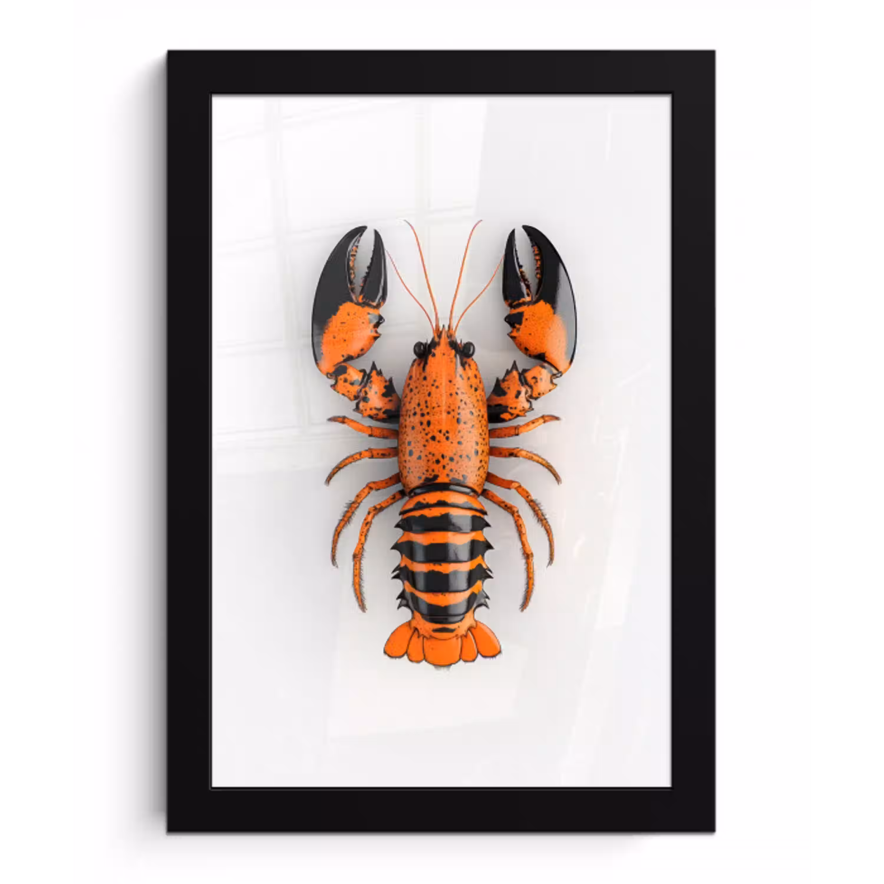 Kreeft - Zwart - Oranje - Wit - Uniek fotolijst zwart zonder passe partout klein -3d