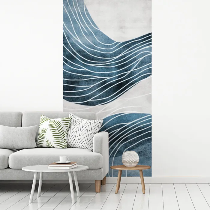 Lijnen - Golven - Abstract - Blauw fotobehang vinyl groot -woonkamer