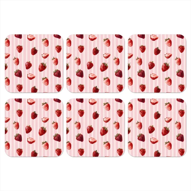 Onderzetter - Strepen - Aardbei - Roze