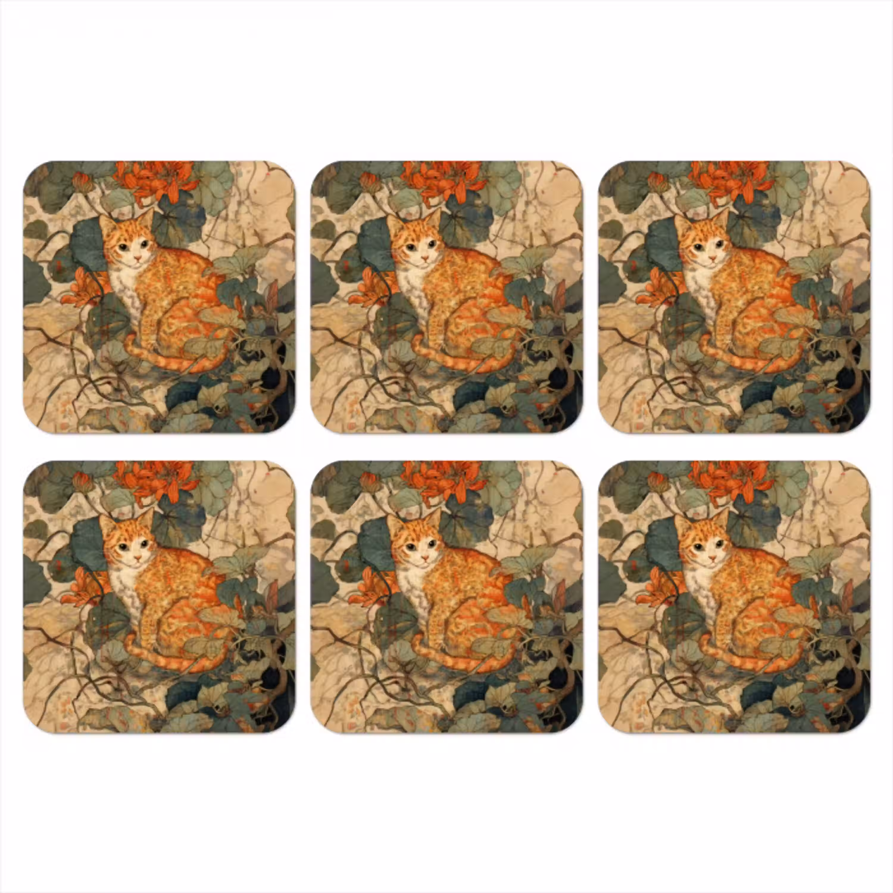 Kat - Sierlijk - Bloemen onderzetter kurk middel -3d
