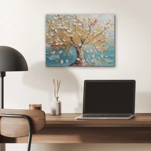 Boom - Blauw - Goud - Abstract - Modern PET vilt klein -sfeer5