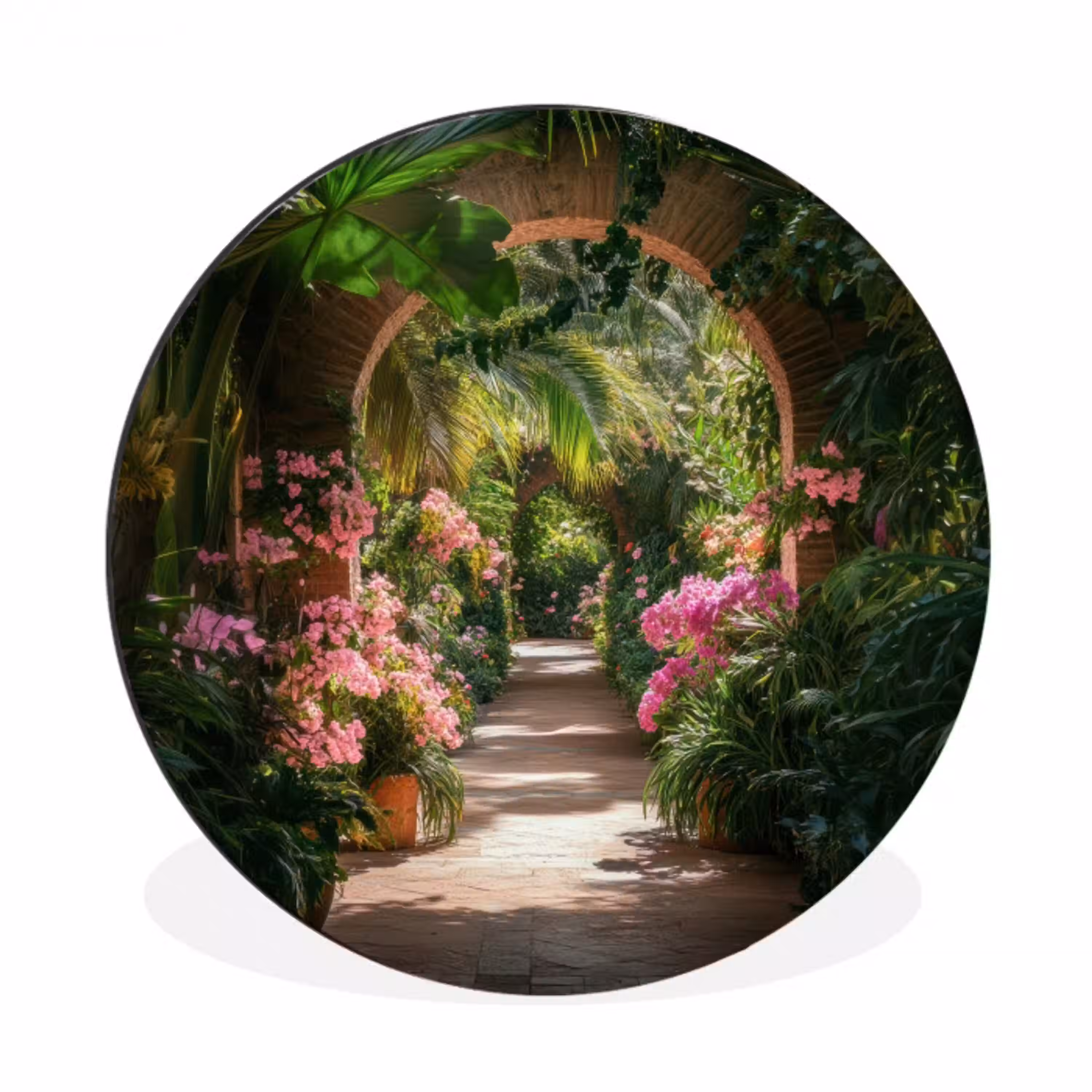Doorkijk - Tropisch - Bloemen - Natuur Wandcirkel aluminium klein -3d