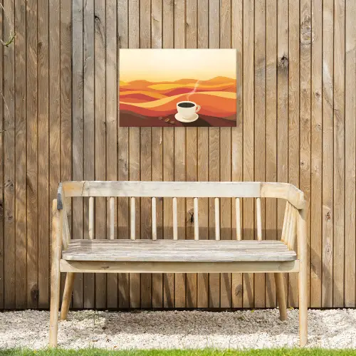Koffie - Landschap - Oranje - Koffiebonen Tuinposter op houten frame 2 cm dik klein -sfeer4
