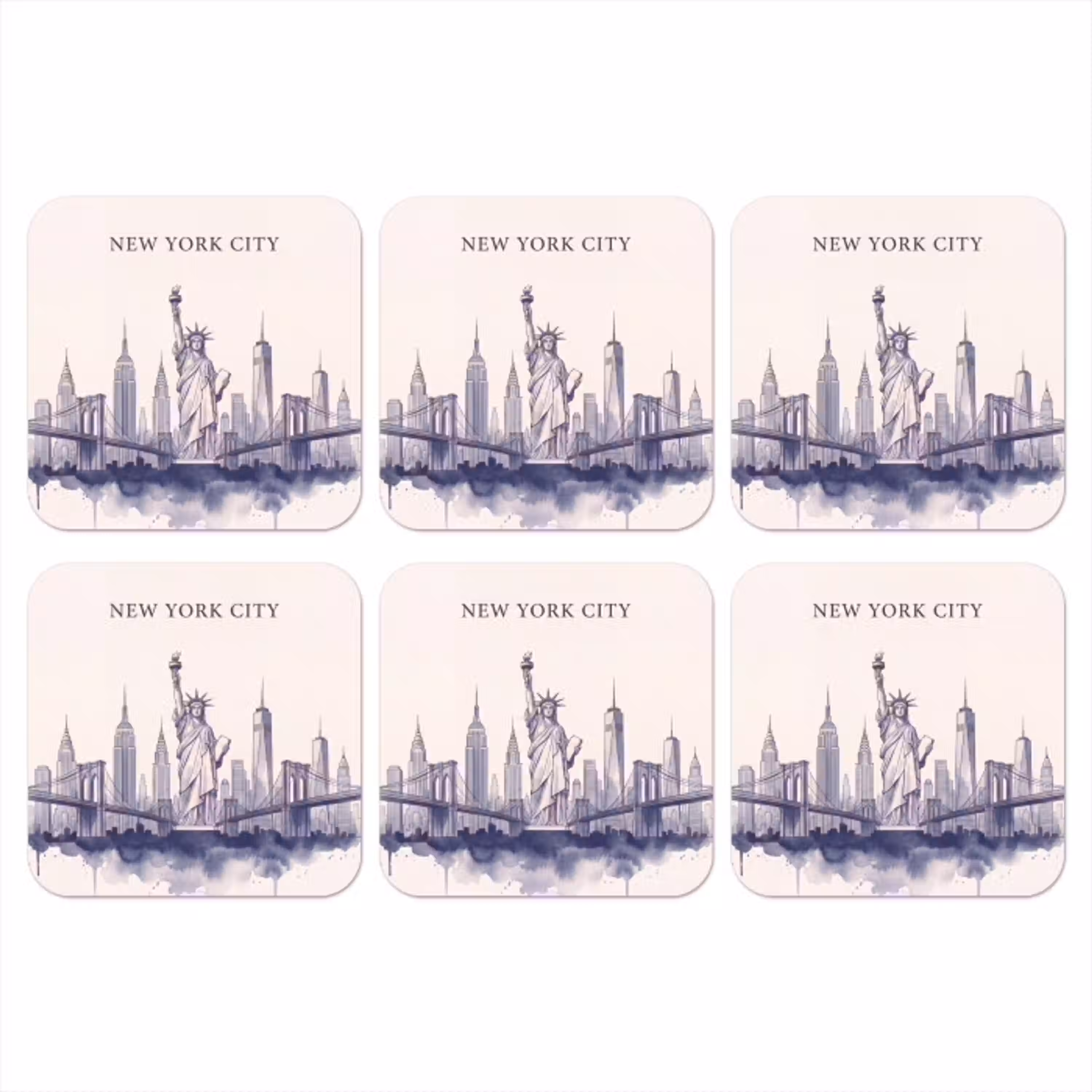 New York - Vrijheidsbeeld - Skyline - Illustratie - Blauw onderzetter kurk middel -3d