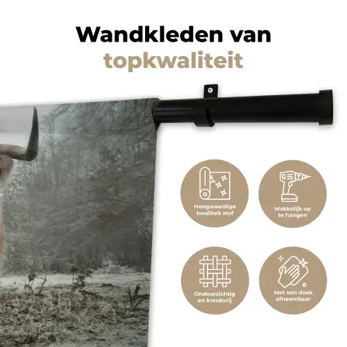 Schotse Hooglander - Bos - Mist - Koe - Dieren - Natuur Wandkleed katoen klein -sfeer2