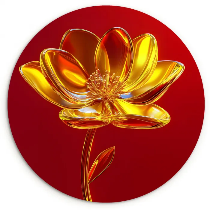 Bloem - Goud - Glazen Wandcirkel plexiglas klein -3d
